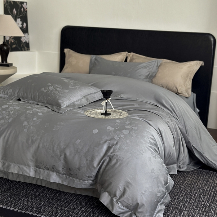 91家纺网 家纺一手货源 找家纺 睡棉坊 2026新款双股长绒棉四件套埋绳款全棉提花四件套 夕岚-钛钢灰