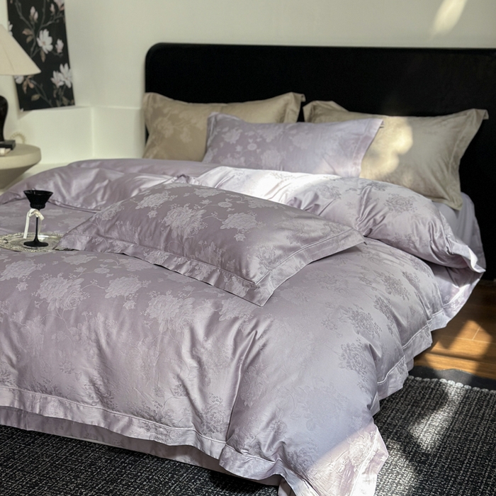 91家纺网 家纺一手货源 找家纺 睡棉坊 2026新款双股长绒棉四件套埋绳款全棉提花四件套 曼莎-紫雪绒