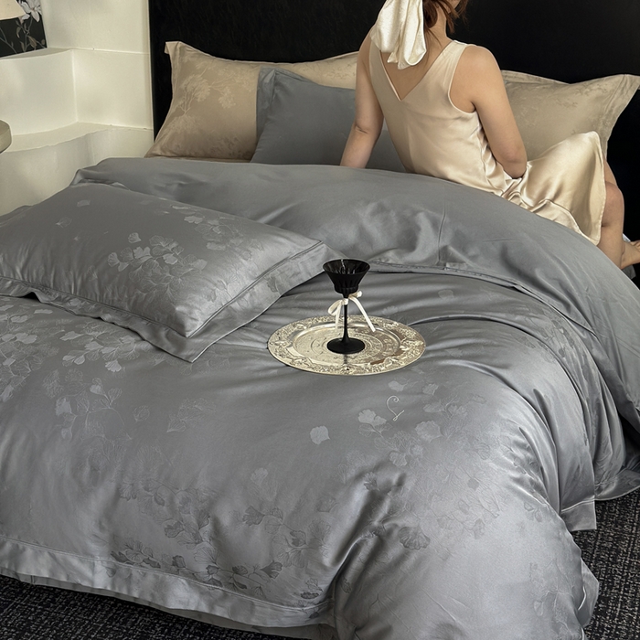 睡棉坊 2026新款双股长绒棉四件套埋绳款全棉提花四件套 夕岚-钛钢灰