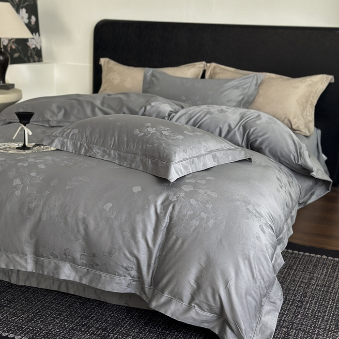 91家纺网 家纺一手货源 找家纺 睡棉坊 2026新款双股长绒棉四件套埋绳款全棉提花四件套 夕岚-钛钢灰