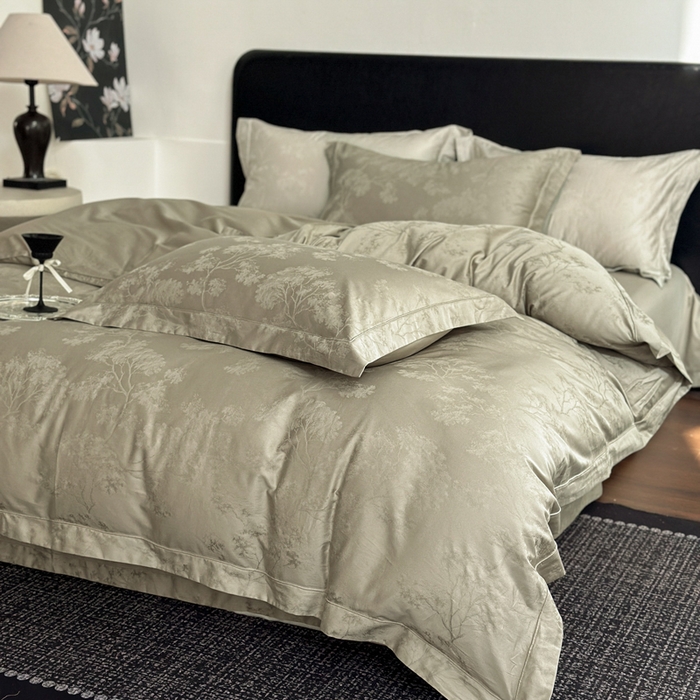 91家纺网 家纺一手货源 找家纺 睡棉坊 2026新款双股长绒棉四件套埋绳款全棉提花四件套 江山如画-星光银