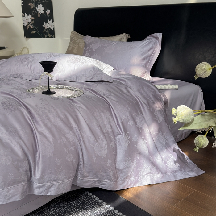 91家纺网 家纺一手货源 找家纺 睡棉坊 2026新款双股长绒棉四件套埋绳款全棉提花四件套 曼莎-紫雪绒