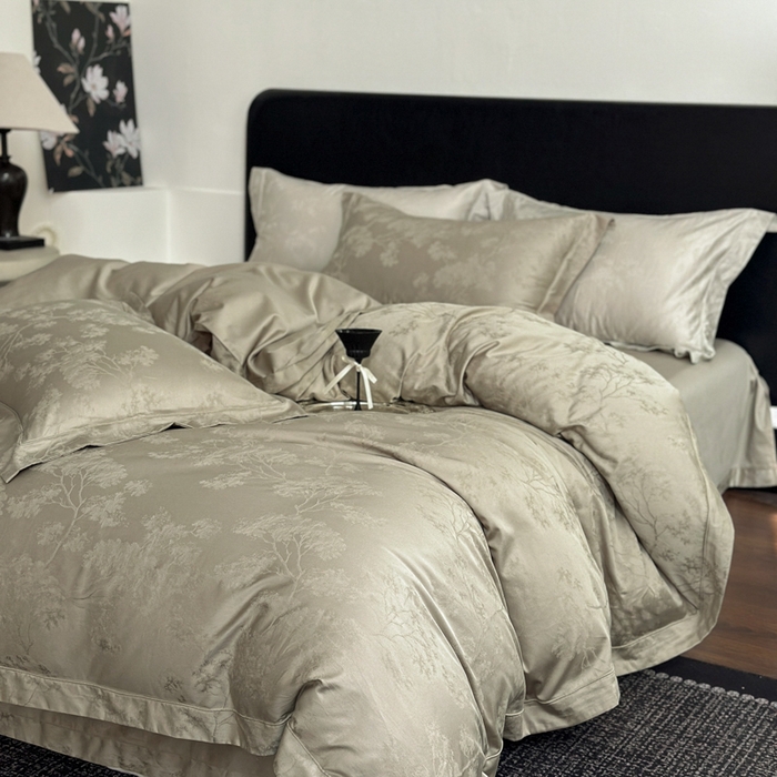 91家纺网 家纺一手货源 找家纺 睡棉坊 2026新款双股长绒棉四件套埋绳款全棉提花四件套 江山如画-星光银