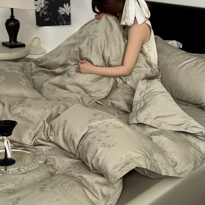 91家纺网 家纺一手货源 找家纺 睡棉坊 2026新款双股长绒棉四件套埋绳款全棉提花四件套 江山如画-星光银