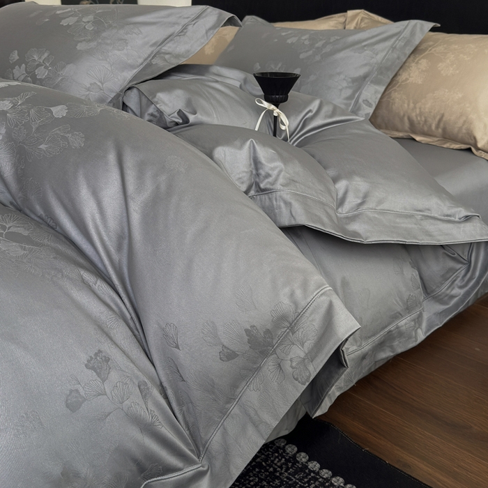 91家纺网 家纺一手货源 找家纺 睡棉坊 2026新款双股长绒棉四件套埋绳款全棉提花四件套 夕岚-钛钢灰