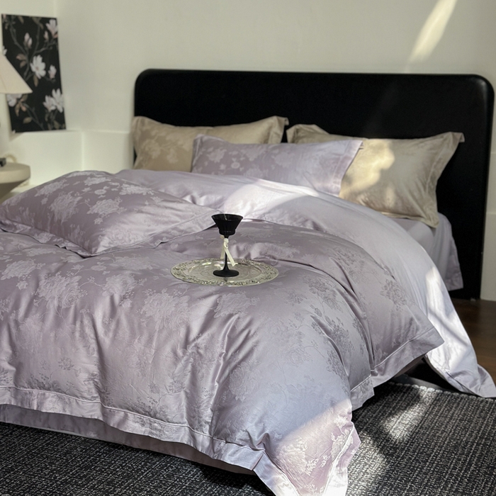 91家纺网 家纺一手货源 找家纺 睡棉坊 2026新款双股长绒棉四件套埋绳款全棉提花四件套 曼莎-紫雪绒