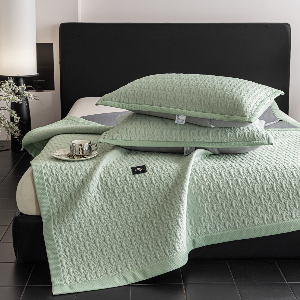 91家纺网 家纺一手货源 找家纺 慕木家纺 2026新款A类复合三明治PE乙纶提花冰豆豆凉席床笠海之恋系列（提供买家秀） 海之恋-绿床席款