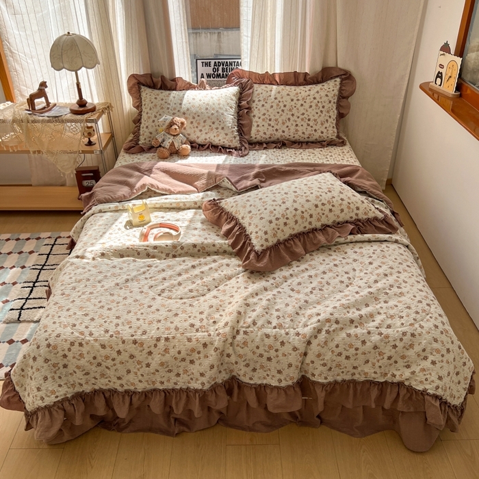 91家纺网 家纺一手货源 找家纺 禾沐 2026新款床盖款花边夏被四件套 典雅