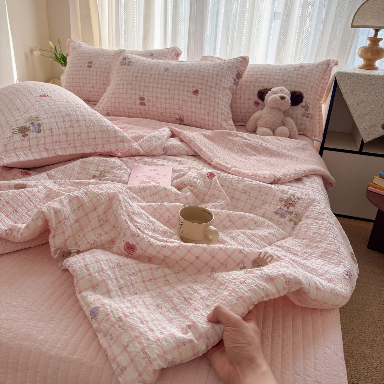 91家纺网 家纺一手货源 找家纺 （总）禾沐 2026新款云感泡芙棉泡芙纱床盖夏被四件套