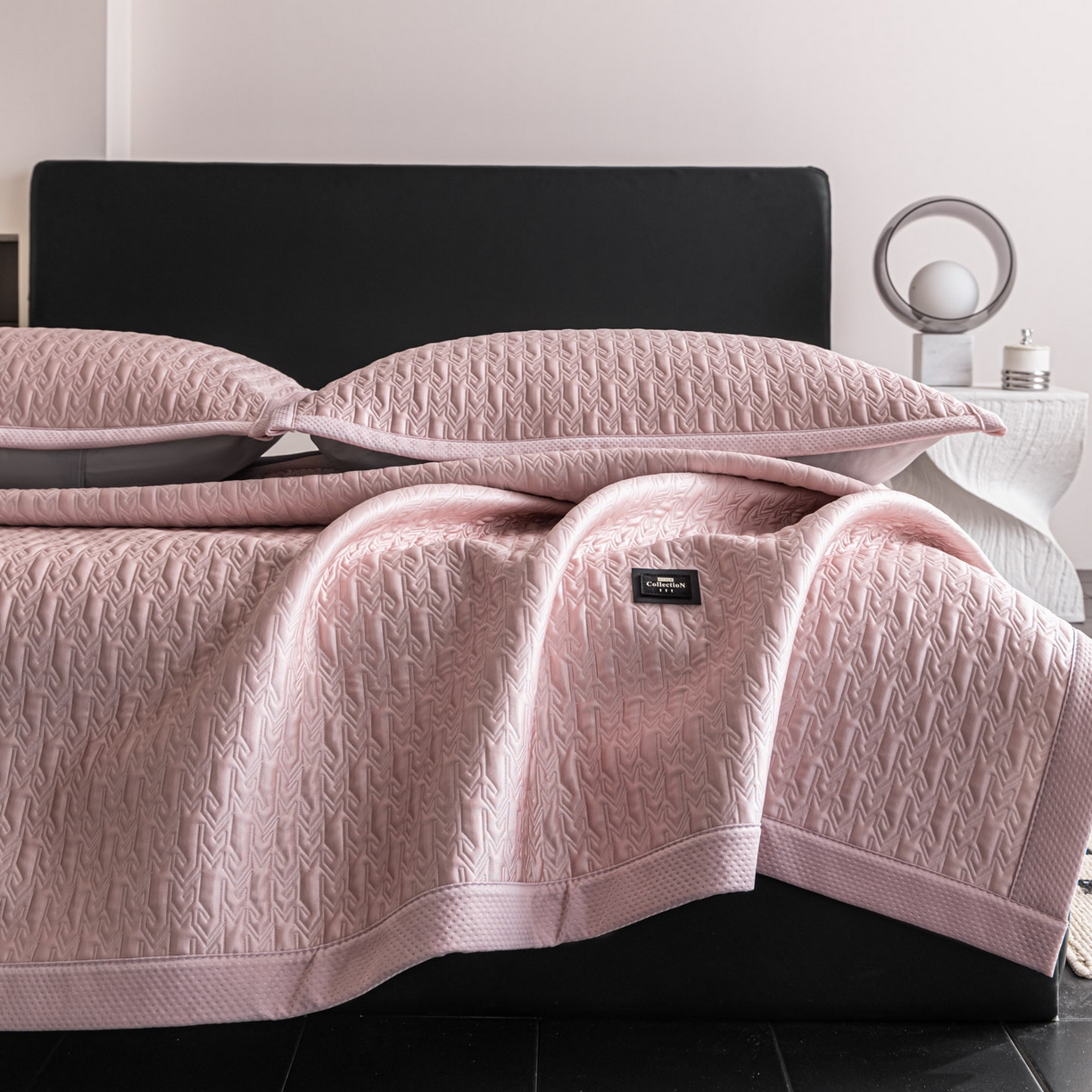 91家纺网 家纺一手货源 找家纺 慕木家纺 2026新款A类复合三明治PE乙纶提花冰豆豆凉席床笠海之恋系列（提供买家秀） 海之恋-粉床席款