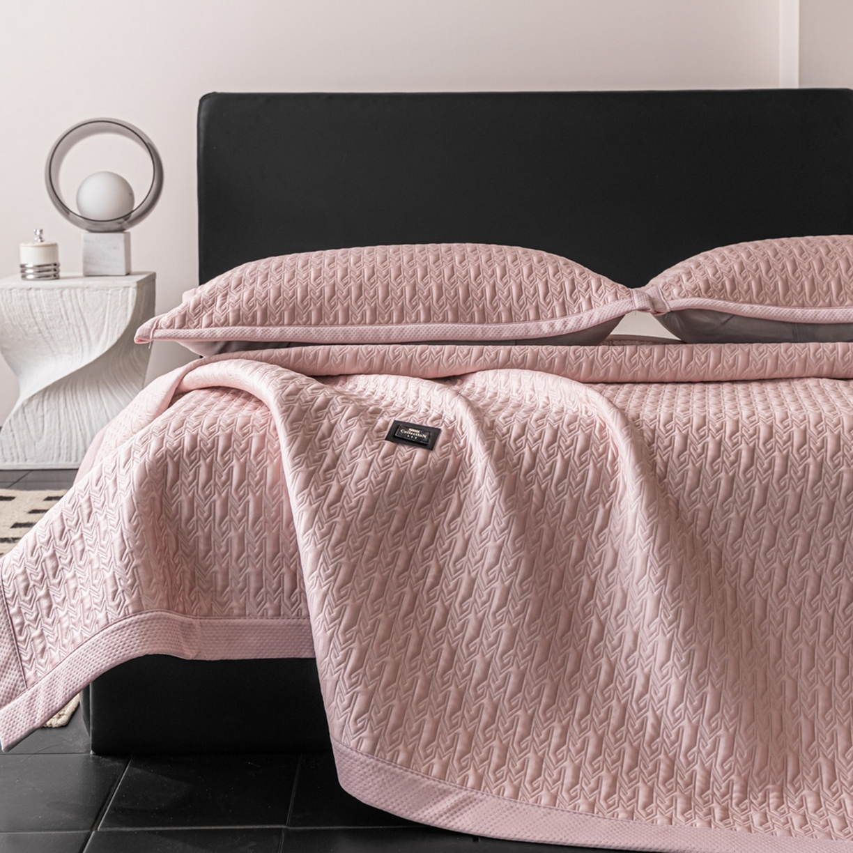 91家纺网 家纺一手货源 找家纺 慕木家纺 2026新款A类复合三明治PE乙纶提花冰豆豆凉席床笠海之恋系列（提供买家秀） 海之恋-粉床席款