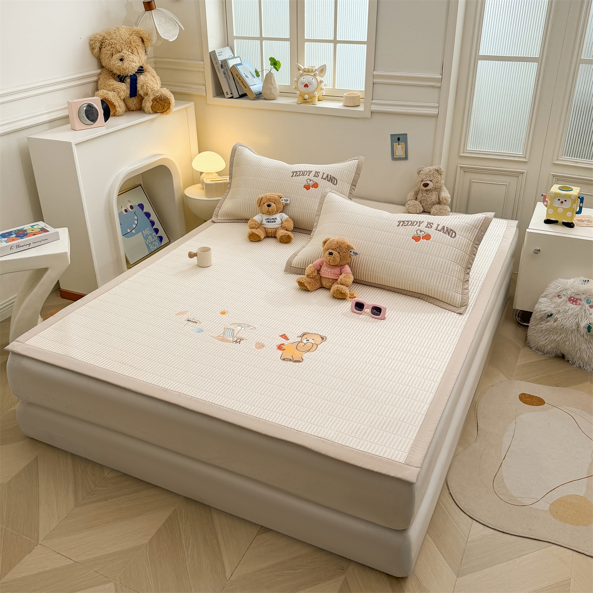 91家纺网 家纺一手货源 找家纺 （总）慕木家纺 2026新款A类高端刺绣pe乙纶冰豆豆席爱兰系列正版授权（提供买家秀）