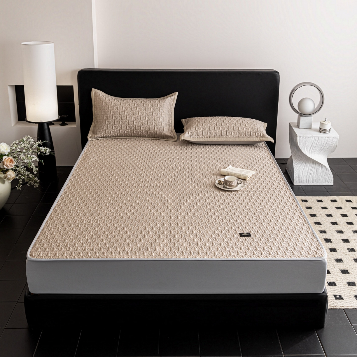 91家纺网 家纺一手货源 找家纺 慕木家纺 2026新款A类复合三明治PE乙纶提花冰豆豆凉席床笠海之恋系列（提供买家秀） 海之恋-卡其床笠款