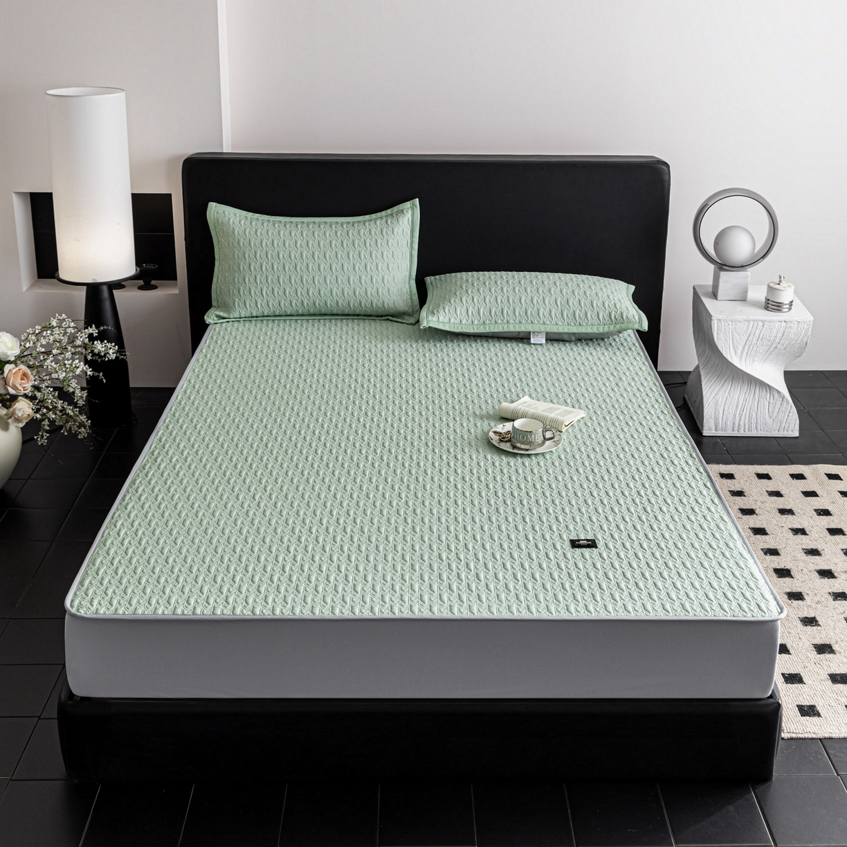 91家纺网 家纺一手货源 找家纺 慕木家纺 2026新款A类复合三明治PE乙纶提花冰豆豆凉席床笠海之恋系列（提供买家秀） 海之恋-绿床笠款