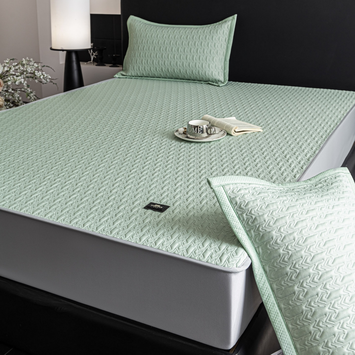 91家纺网 家纺一手货源 找家纺 慕木家纺 2026新款A类复合三明治PE乙纶提花冰豆豆凉席床笠海之恋系列（提供买家秀） 海之恋-绿床笠款