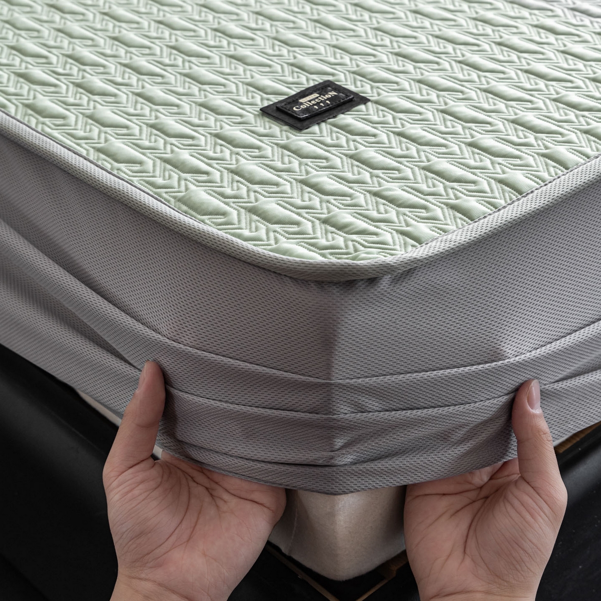 91家纺网 家纺一手货源 找家纺 慕木家纺 2026新款A类复合三明治PE乙纶提花冰豆豆凉席床笠海之恋系列（提供买家秀） 海之恋-绿床笠款