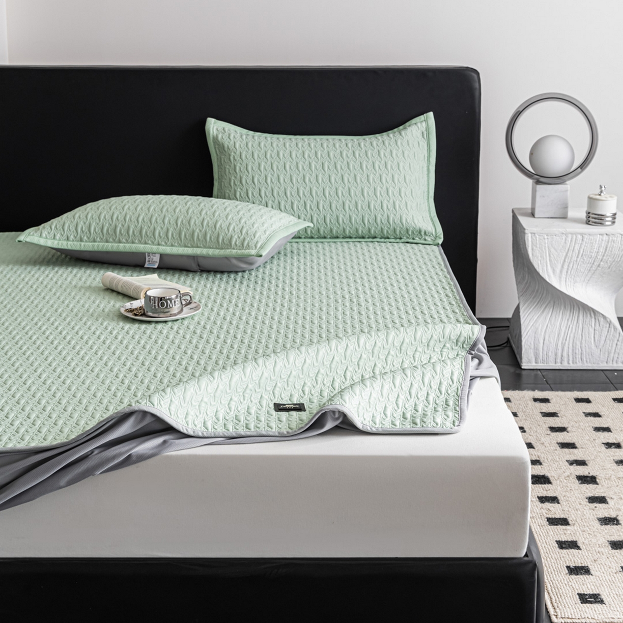 91家纺网 家纺一手货源 找家纺 慕木家纺 2026新款A类复合三明治PE乙纶提花冰豆豆凉席床笠海之恋系列（提供买家秀） 海之恋-绿床笠款