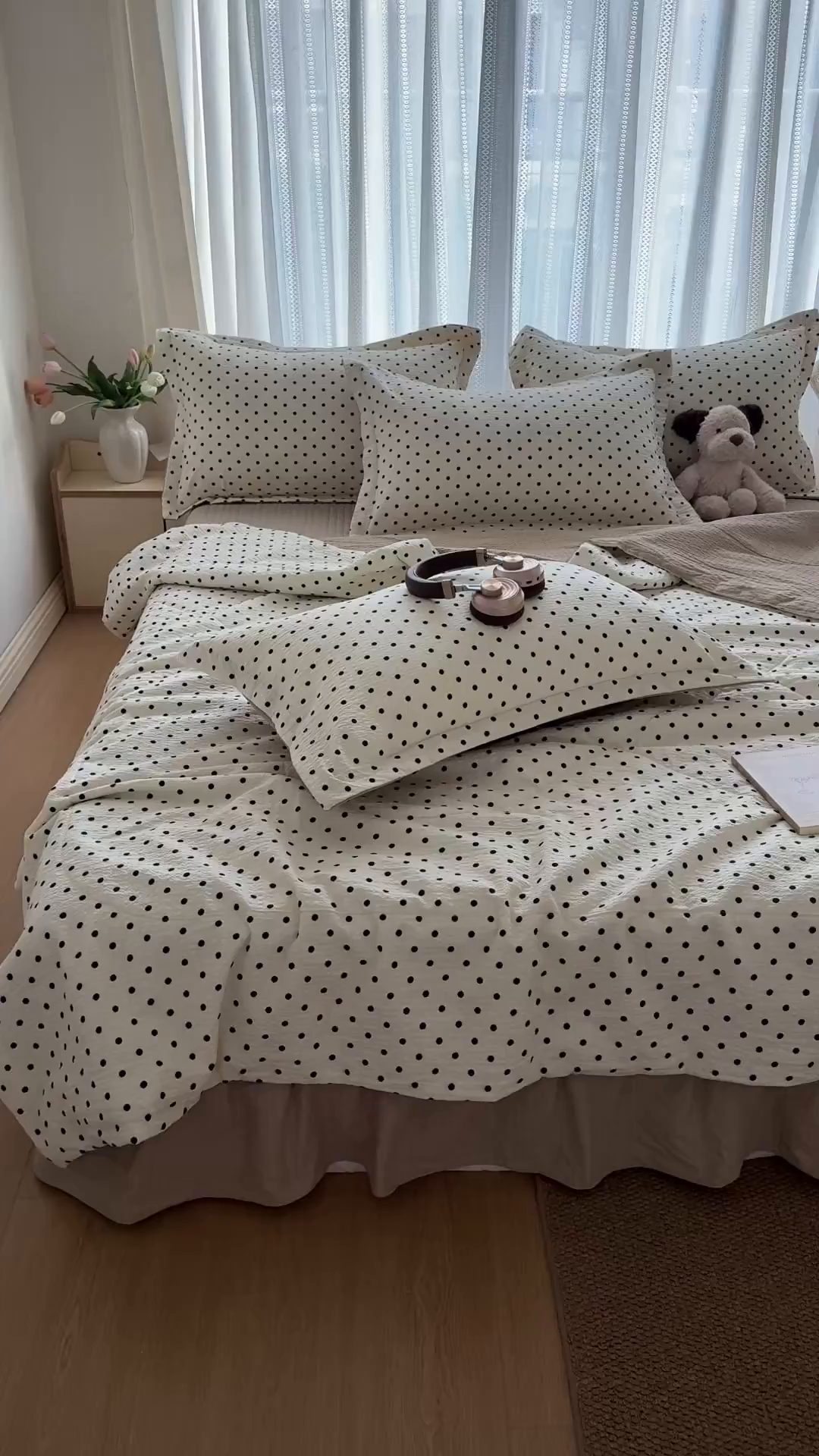 91家纺网 家纺一手货源 找家纺 禾沐 2026新款云感泡芙棉泡芙纱床盖夏被四件套 波点