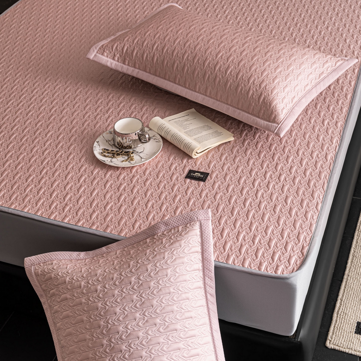 慕木家纺 2026新款A类复合三明治PE乙纶提花冰豆豆凉席床笠海之恋系列（提供买家秀） 海之恋-粉床笠款