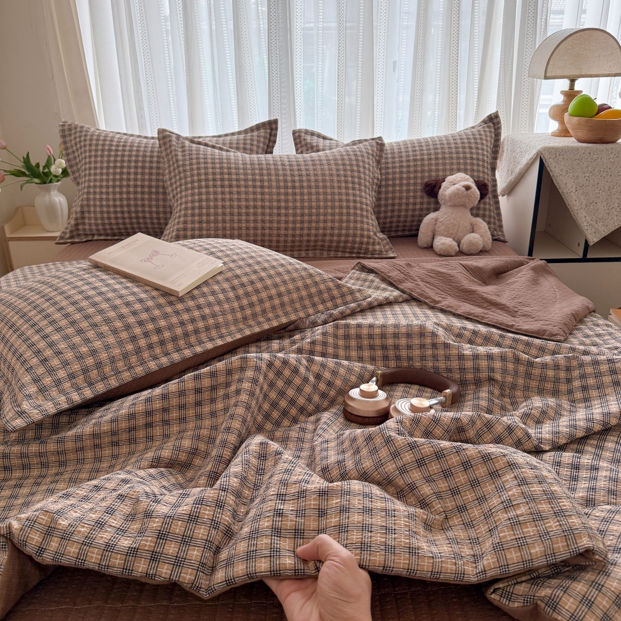 91家纺网 家纺一手货源 找家纺 禾沐 2026新款云感泡芙棉泡芙纱床盖夏被四件套 古典格