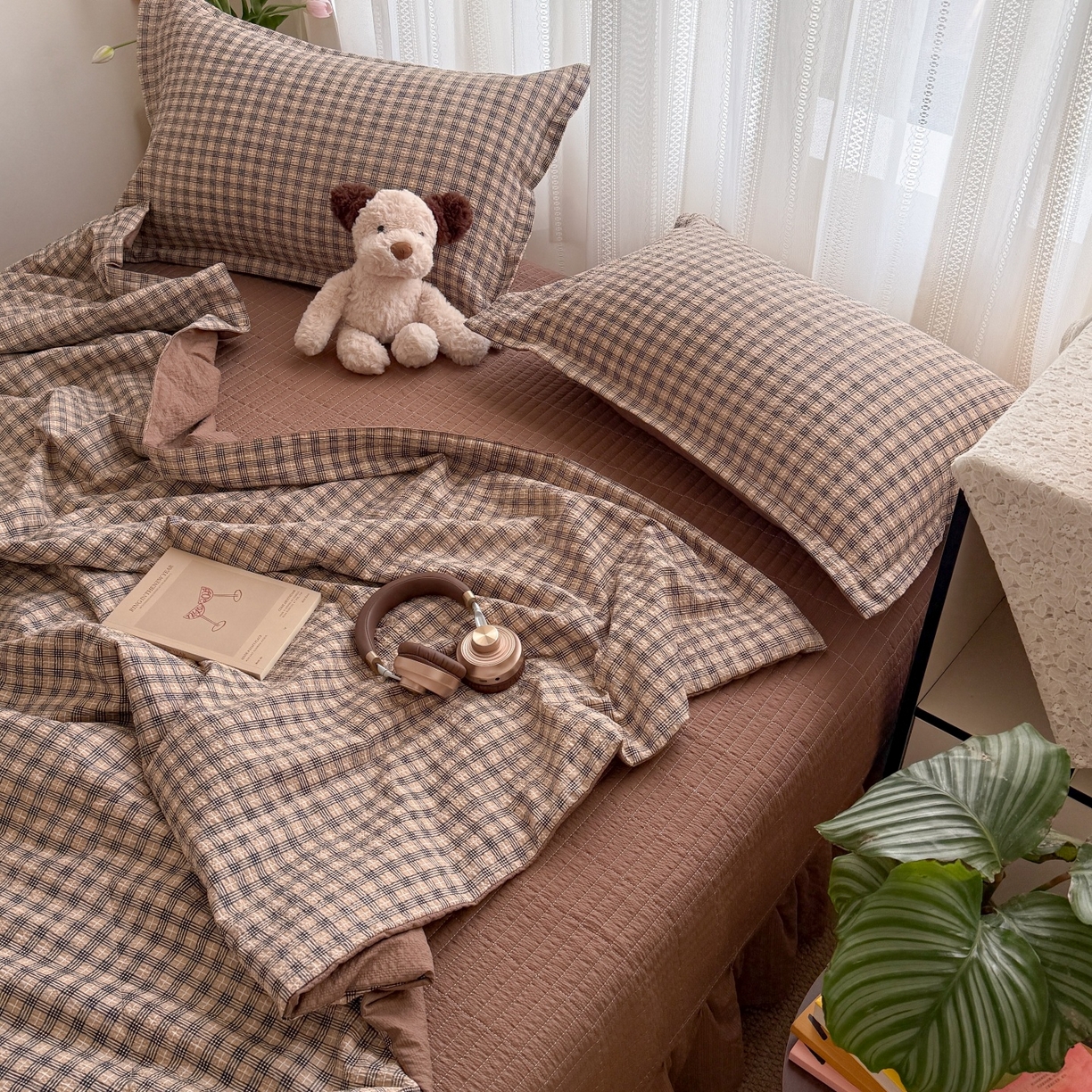 91家纺网 家纺一手货源 找家纺 禾沐 2026新款云感泡芙棉泡芙纱床盖夏被四件套 古典格