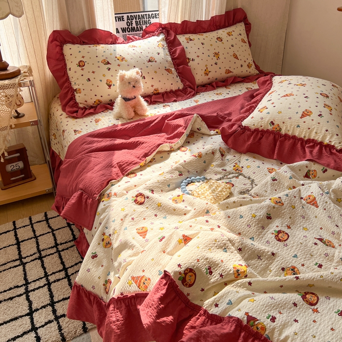 91家纺网 家纺一手货源 找家纺 禾沐 2026新款床盖款花边夏被四件套 旧街星星