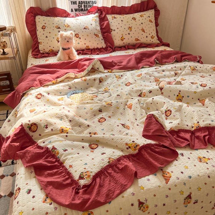 91家纺网 家纺一手货源 找家纺 禾沐 2026新款床盖款花边夏被四件套 旧街星星