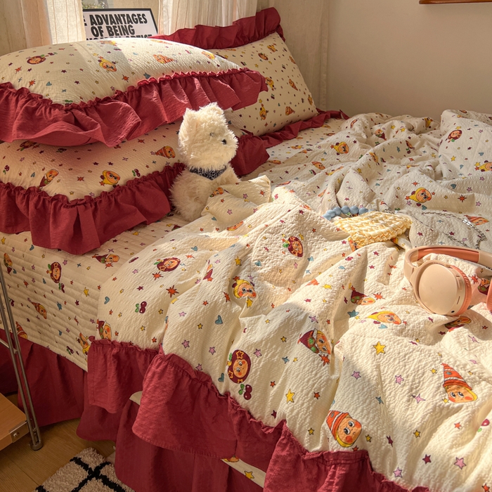 91家纺网 家纺一手货源 找家纺 禾沐 2026新款床盖款花边夏被四件套 旧街星星