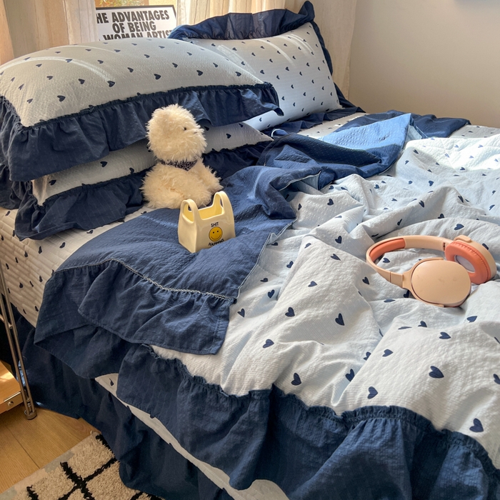 91家纺网 家纺一手货源 找家纺 禾沐 2026新款床盖款花边夏被四件套 兰爱心