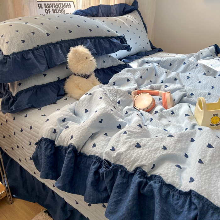 91家纺网 家纺一手货源 找家纺 禾沐 2026新款床盖款花边夏被四件套 兰爱心