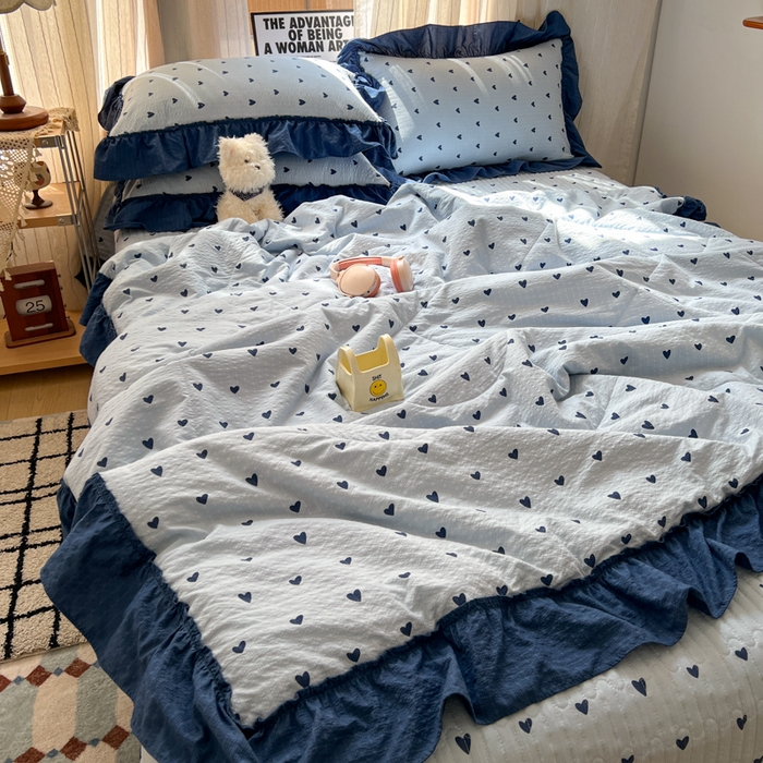 91家纺网 家纺一手货源 找家纺 禾沐 2026新款床盖款花边夏被四件套 兰爱心
