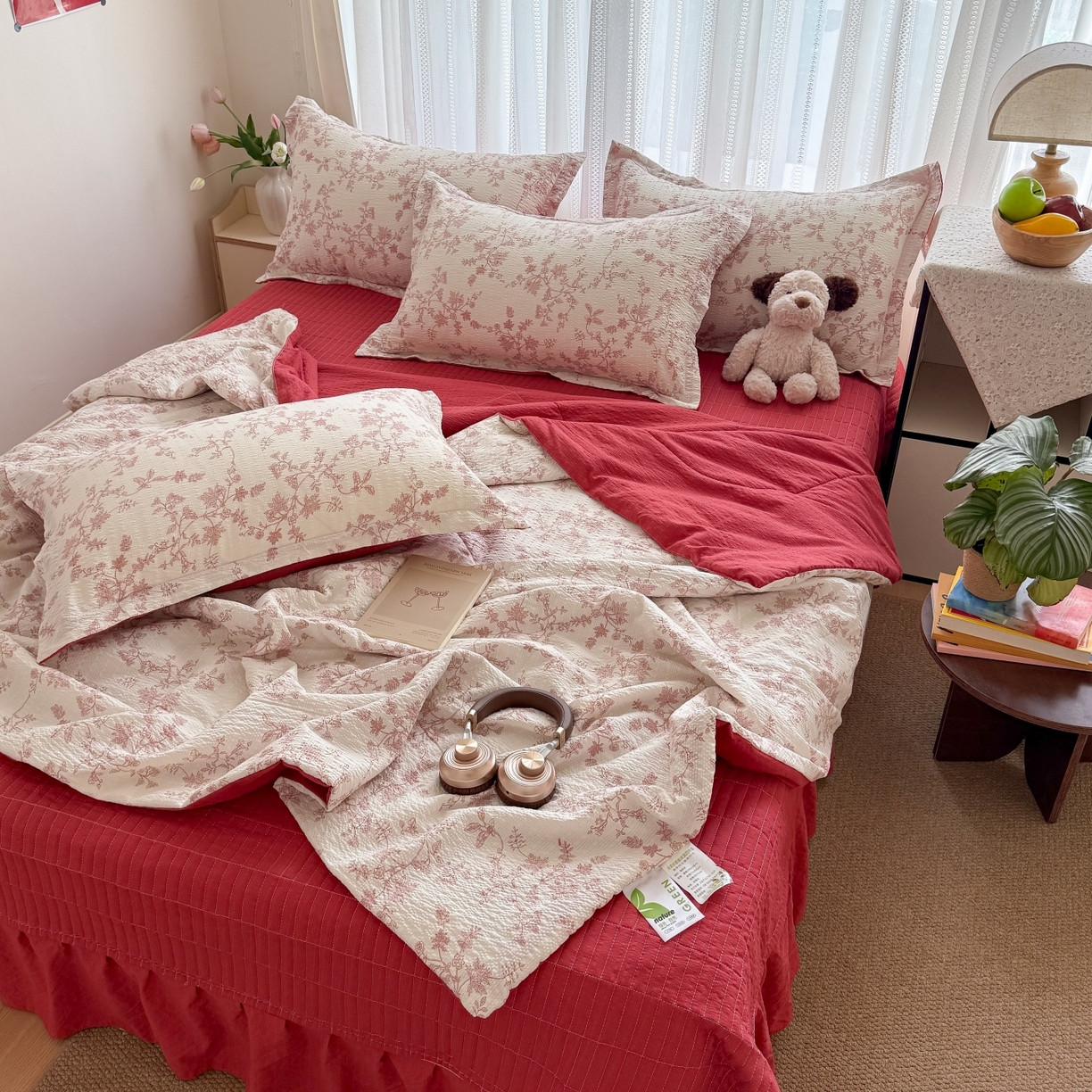 91家纺网 家纺一手货源 找家纺 禾沐 2026新款云感泡芙棉泡芙纱床盖夏被四件套 丽莎