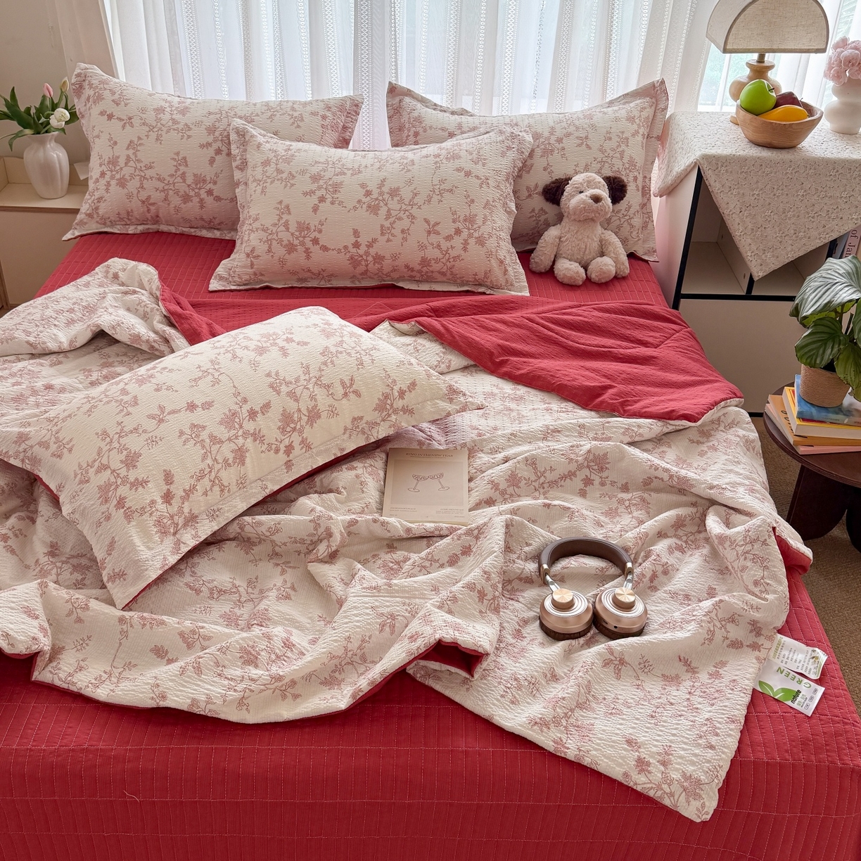 91家纺网 家纺一手货源 找家纺 禾沐 2026新款云感泡芙棉泡芙纱床盖夏被四件套 丽莎