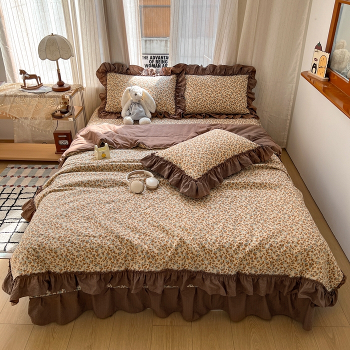 91家纺网 家纺一手货源 找家纺 禾沐 2026新款床盖款花边夏被四件套 暖橘枝