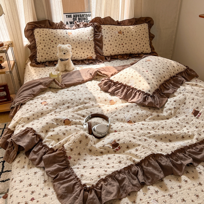 禾沐 2026新款床盖款花边夏被四件套 田园兔