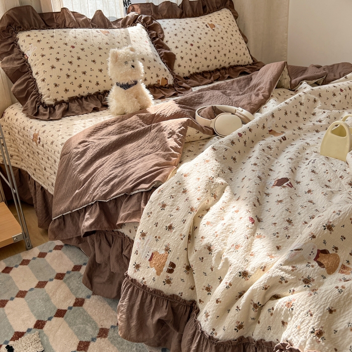 91家纺网 家纺一手货源 找家纺 禾沐 2026新款床盖款花边夏被四件套 田园兔