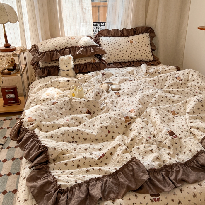 91家纺网 家纺一手货源 找家纺 禾沐 2026新款床盖款花边夏被四件套 田园兔