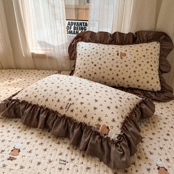 91家纺网 家纺一手货源 找家纺 禾沐 2026新款床盖款花边夏被四件套 田园兔