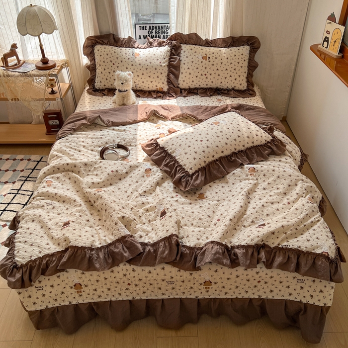 91家纺网 家纺一手货源 找家纺 禾沐 2026新款床盖款花边夏被四件套 田园兔