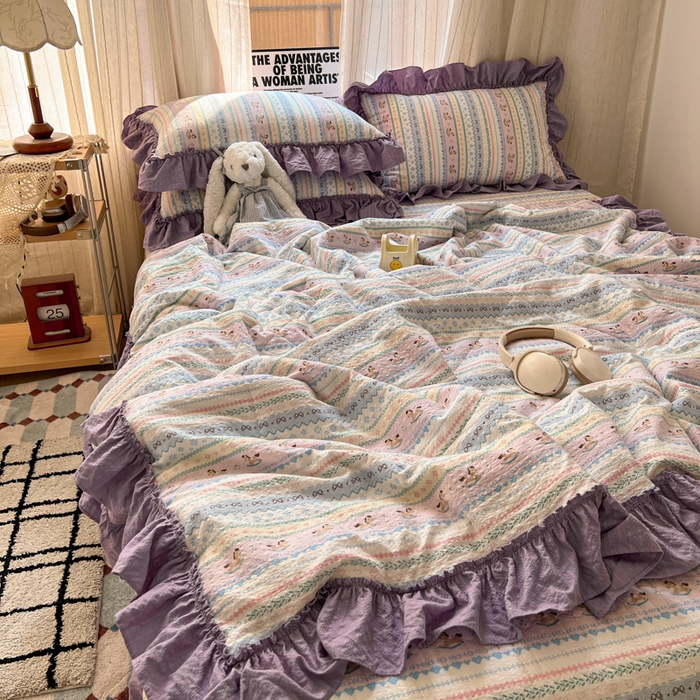 91家纺网 家纺一手货源 找家纺 禾沐 2026新款床盖款花边夏被四件套 甜心木马卷