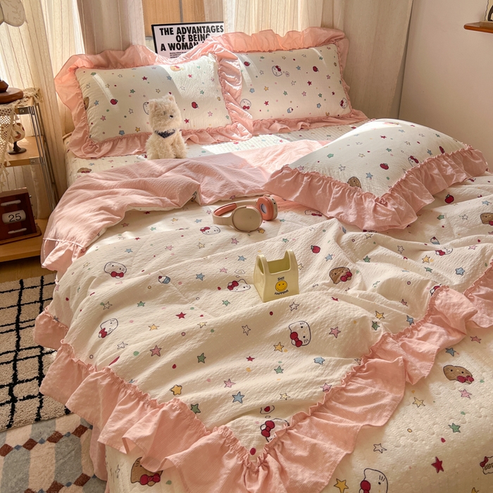 禾沐 2026新款床盖款花边夏被四件套 星光凯蒂