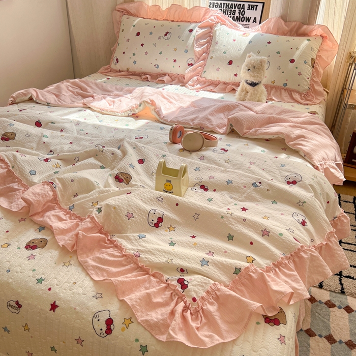 91家纺网 家纺一手货源 找家纺 禾沐 2026新款床盖款花边夏被四件套 星光凯蒂