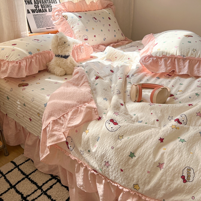 91家纺网 家纺一手货源 找家纺 禾沐 2026新款床盖款花边夏被四件套 星光凯蒂