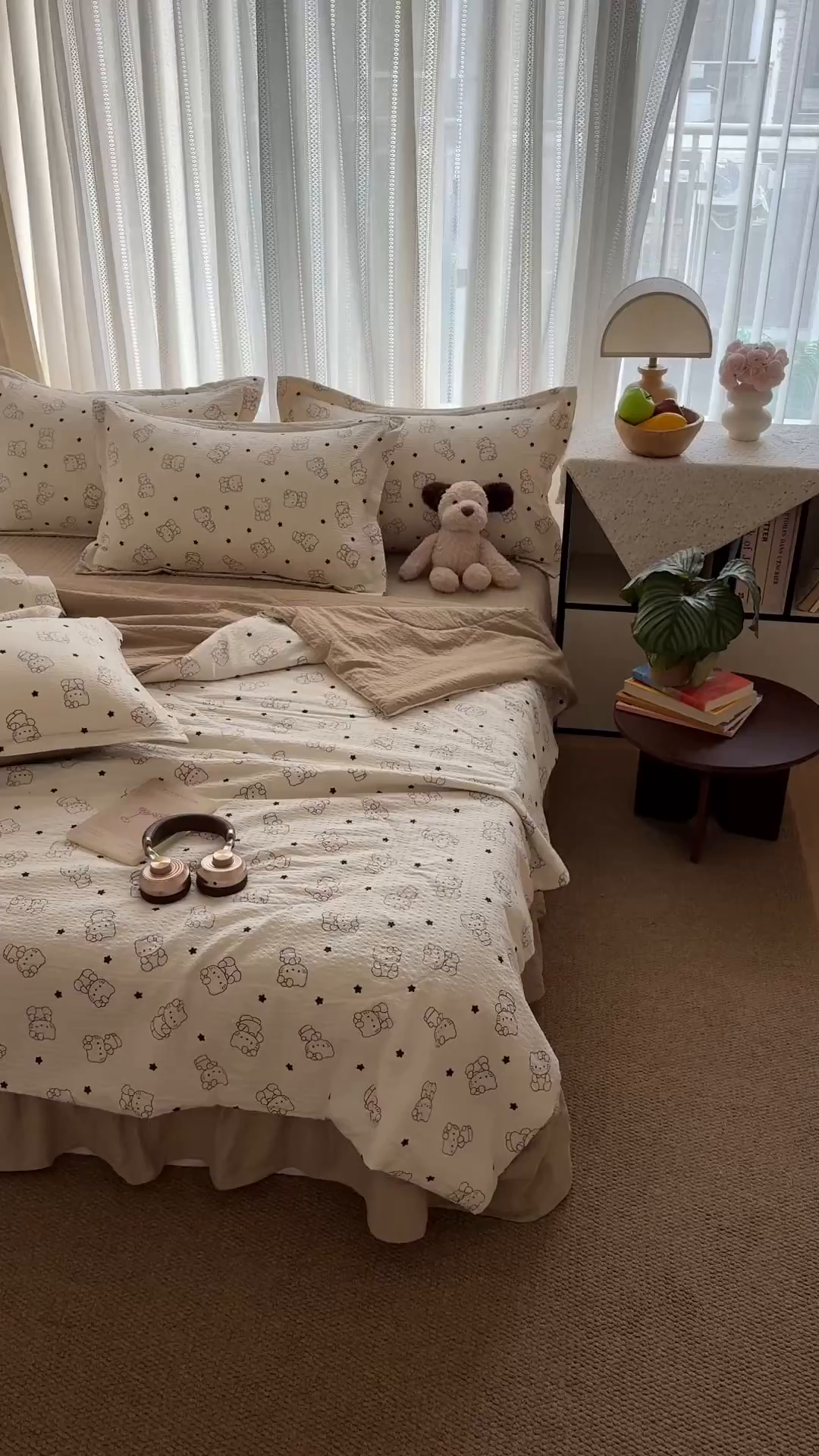91家纺网 家纺一手货源 找家纺 禾沐 2026新款云感泡芙棉泡芙纱床盖夏被四件套 描线猫