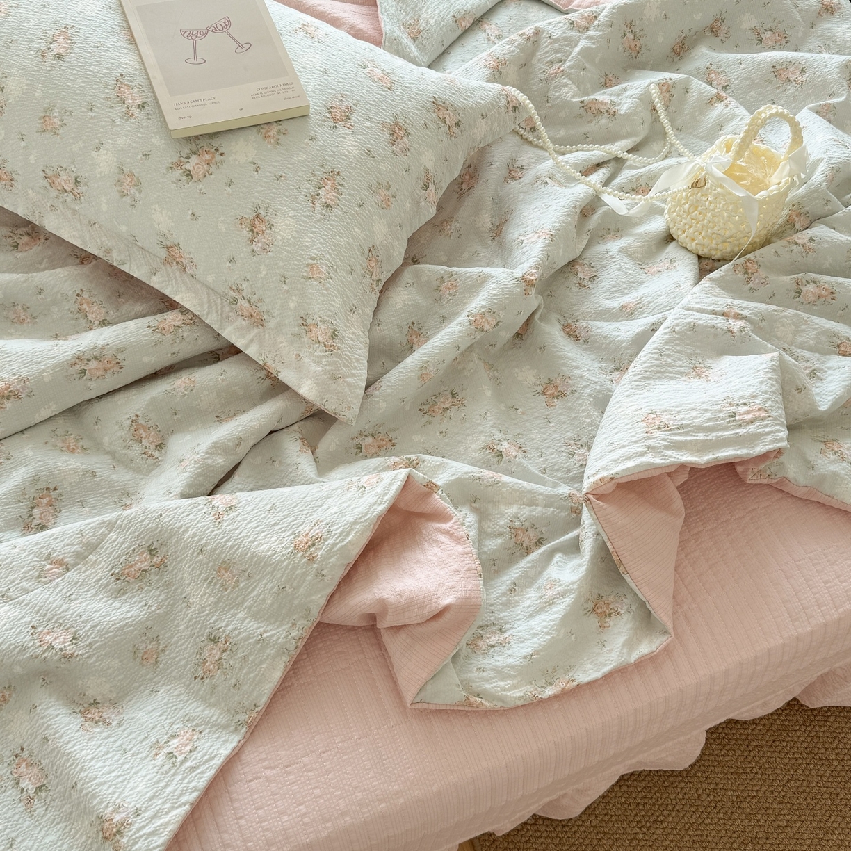 91家纺网 家纺一手货源 找家纺 禾沐 2026新款云感泡芙棉泡芙纱床盖夏被四件套 柔诗意