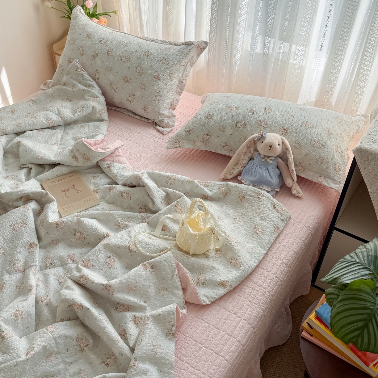 91家纺网 家纺一手货源 找家纺 禾沐 2026新款云感泡芙棉泡芙纱床盖夏被四件套 柔诗意