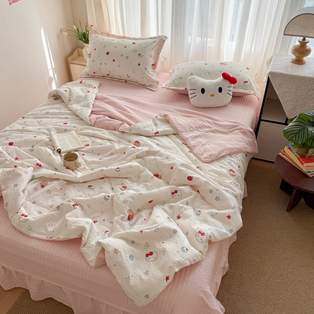 91家纺网 家纺一手货源 找家纺 禾沐 2026新款云感泡芙棉泡芙纱床盖夏被四件套 星芒凯蒂