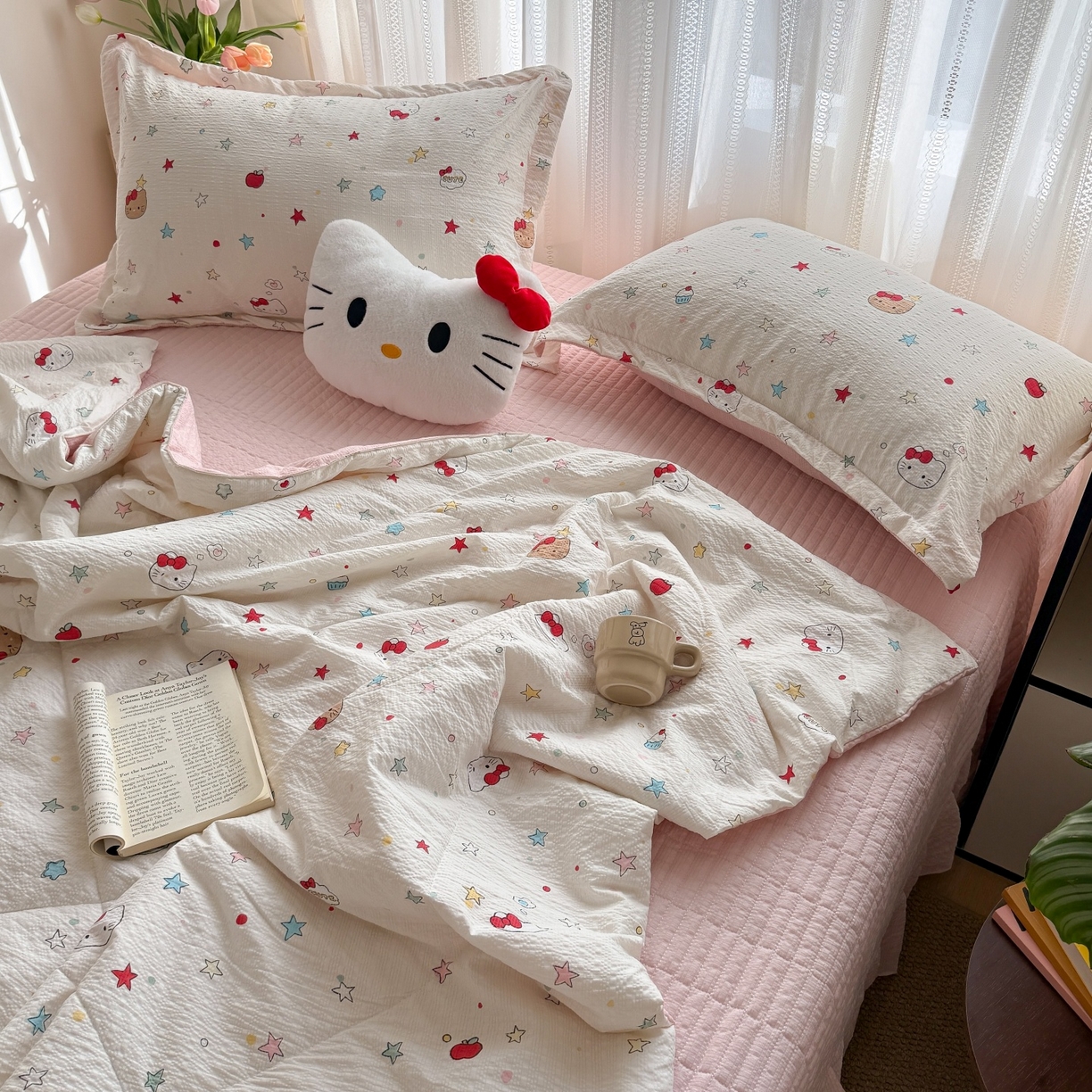 91家纺网 家纺一手货源 找家纺 禾沐 2026新款云感泡芙棉泡芙纱床盖夏被四件套 星芒凯蒂