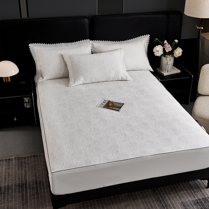 91家纺网 家纺一手货源 找家纺 玖玖爱家纺 2026新款韩国量子冷感软凉席床笠款 小雪花雪域白