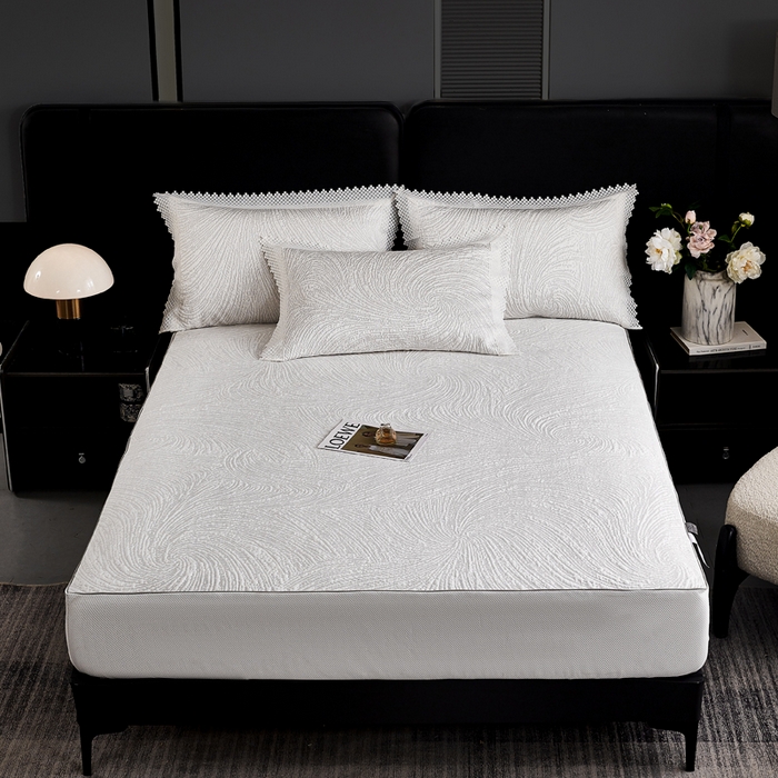 91家纺网 家纺一手货源 找家纺 玖玖爱家纺 2026新款韩国量子冷感软凉席床笠款 小旋风雪域白